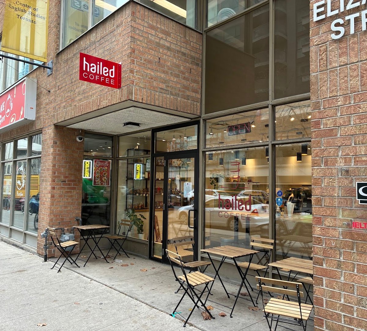 Storefront of Hailed Coffee - Elizabeth St., specialty coffee shop in Toronto