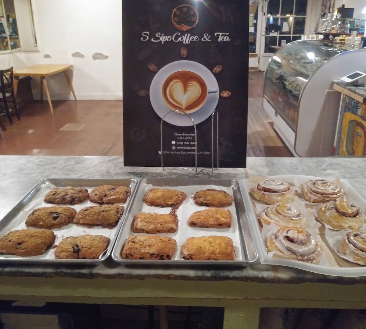Interior of 5 Sips Coffee & Tea, specialty coffee shop in Sacramento