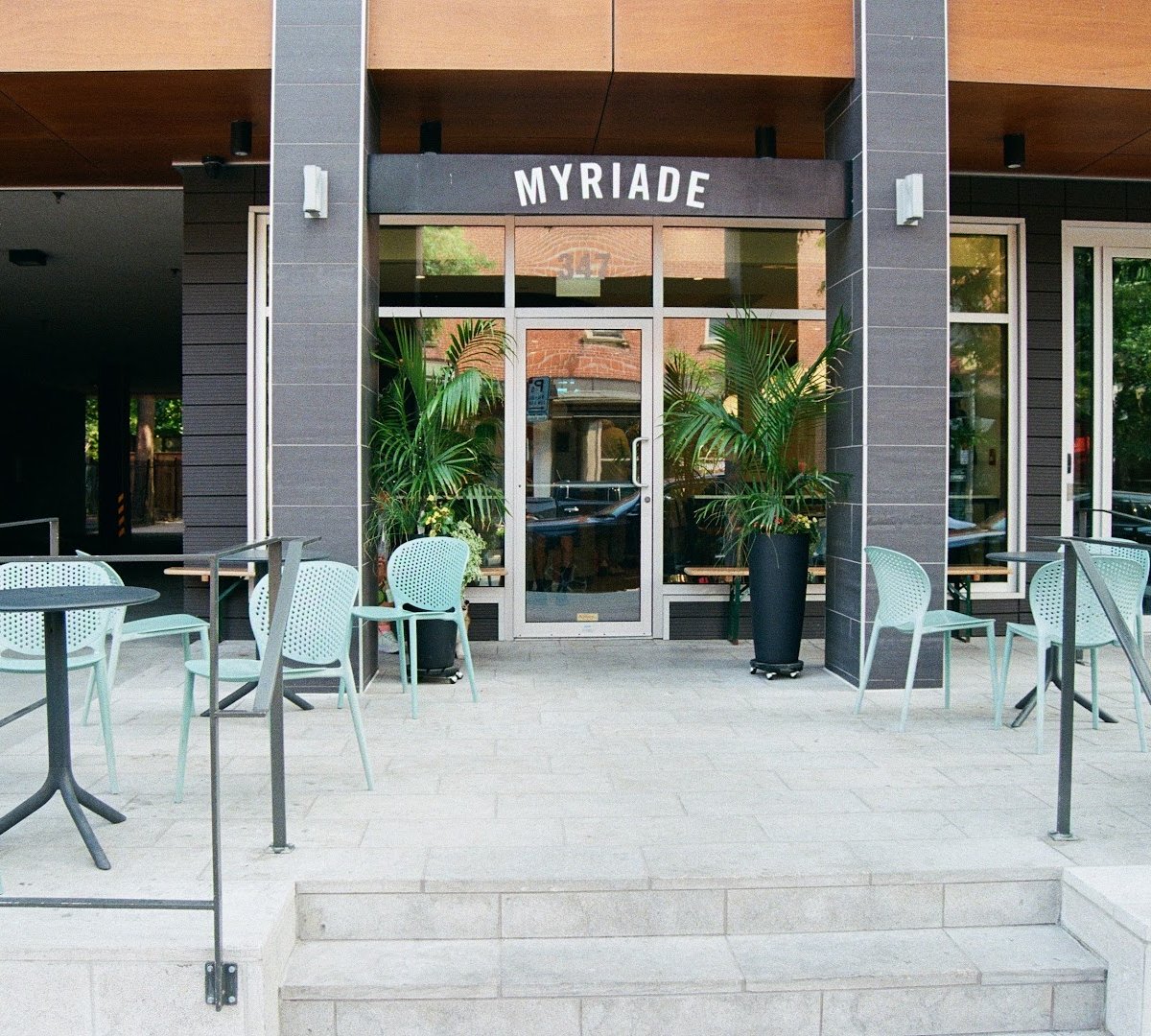 Storefront of Cafe Myriade - Westmount, specialty coffee shop in Montreal