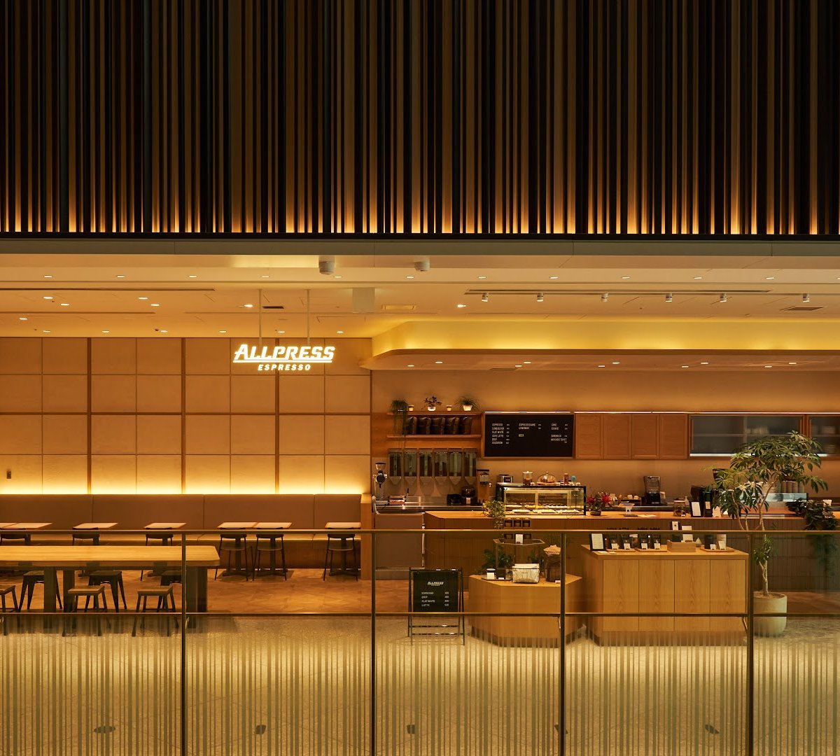 Interior of Allpress Espresso Toranomon Cafe, specialty coffee shop in Tokyo