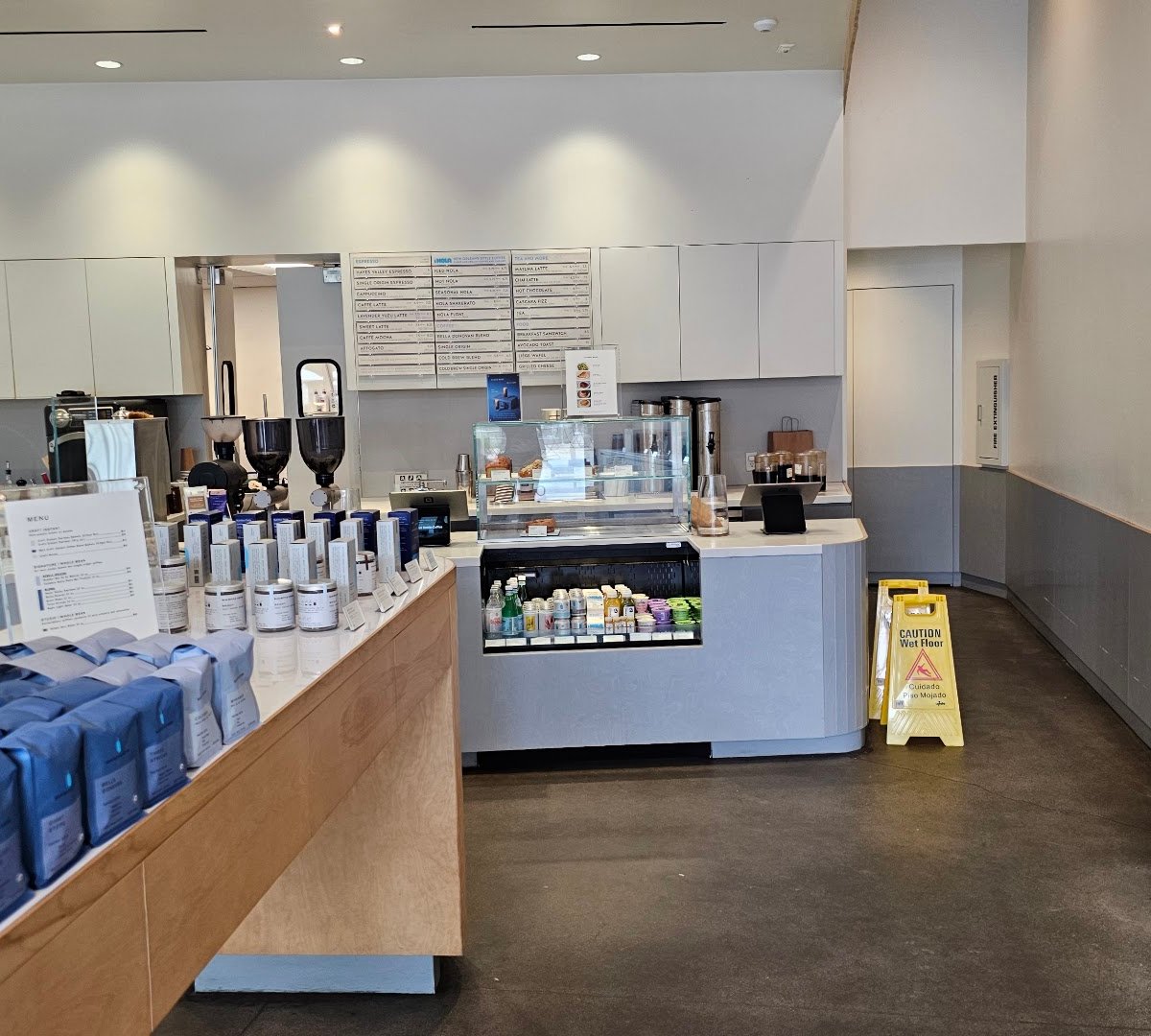 Interior of Blue Bottle Coffee, specialty coffee shop in San Diego