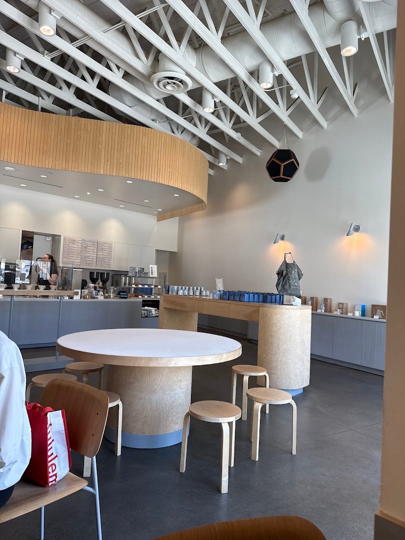 Interior of Blue Bottle Coffee, specialty coffee shop in San Diego