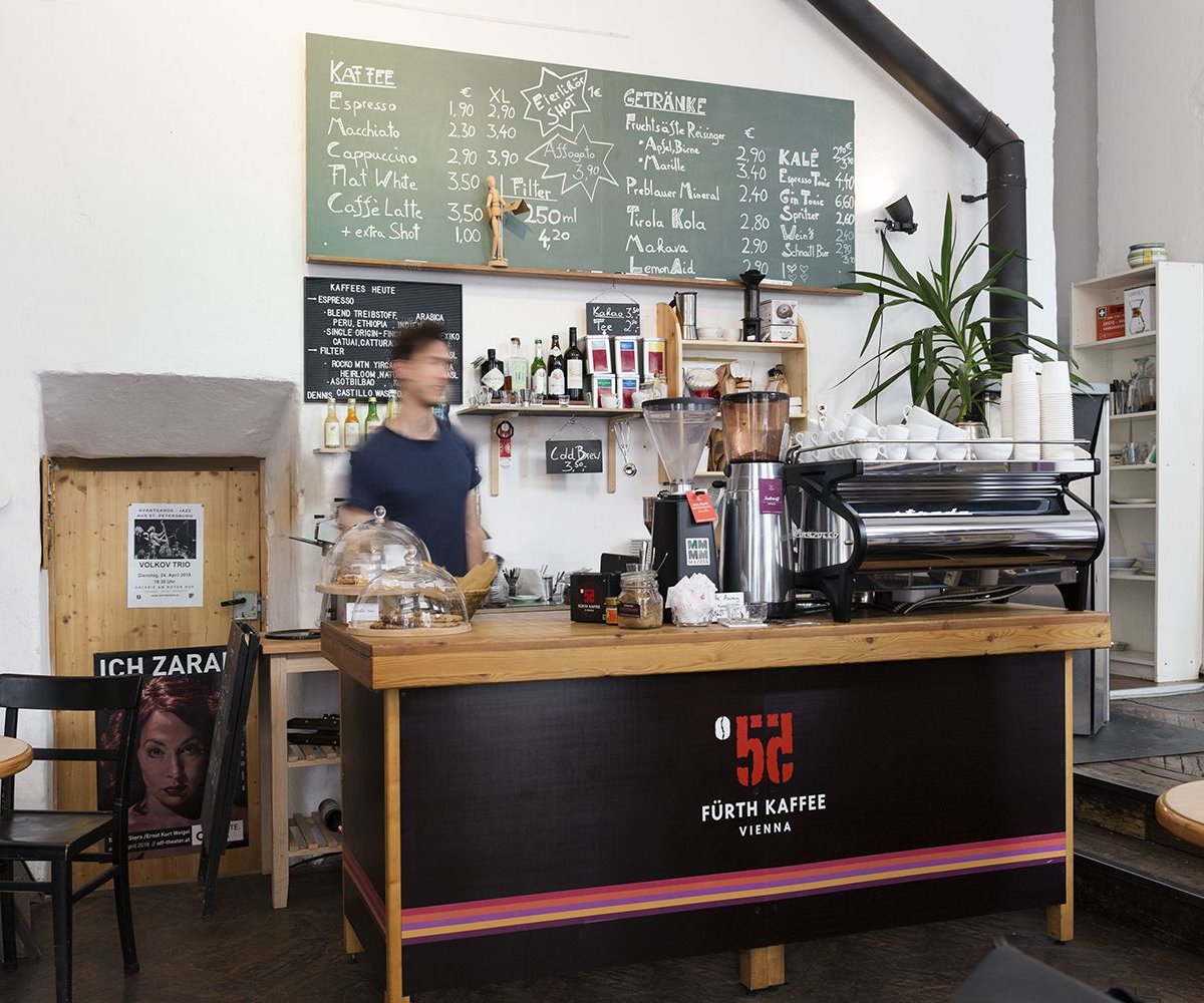 Interior of Café Comet, specialty coffee shop in Vienna
