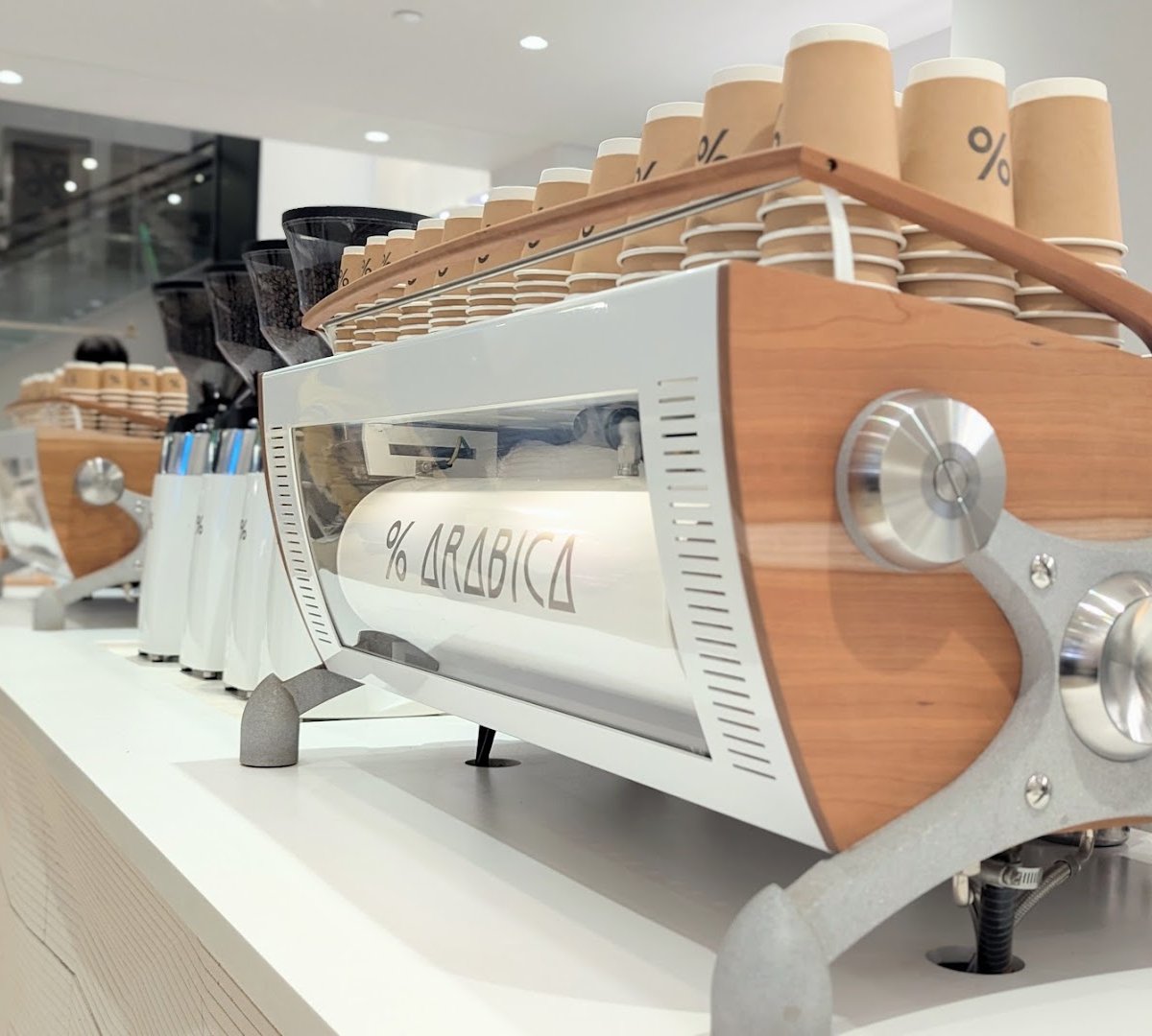 Interior of % Arabica Toronto Union Station, specialty coffee shop in Toronto
