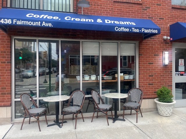 Storefront of Coffee Cream & Dreams, specialty coffee shop in Philadelphia