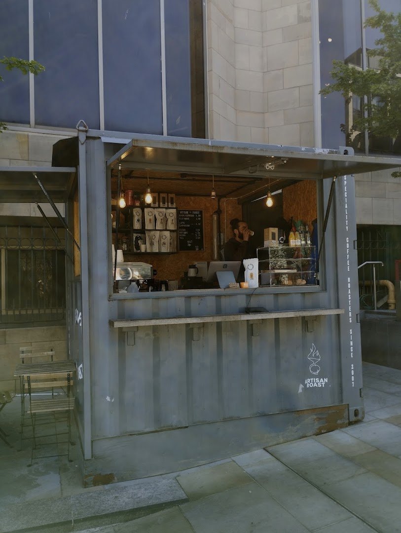 Storefront of Artisan Roast pop-up, specialty coffee shop in Edinburgh