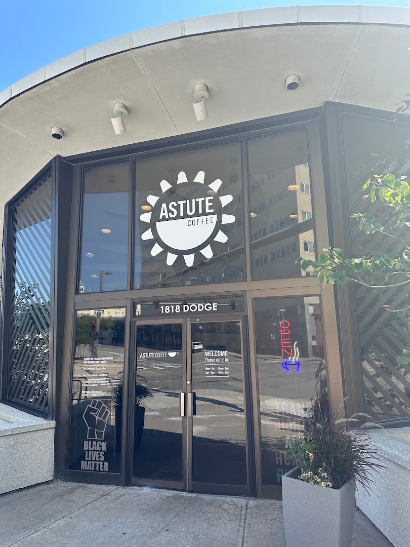 Storefront of Astute Coffee Downtown, specialty coffee shop in Omaha