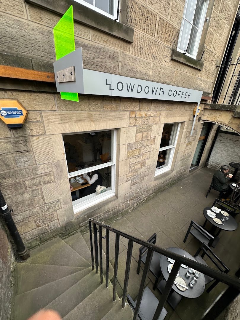 Storefront of LOWDOWN, specialty coffee shop in Edinburgh