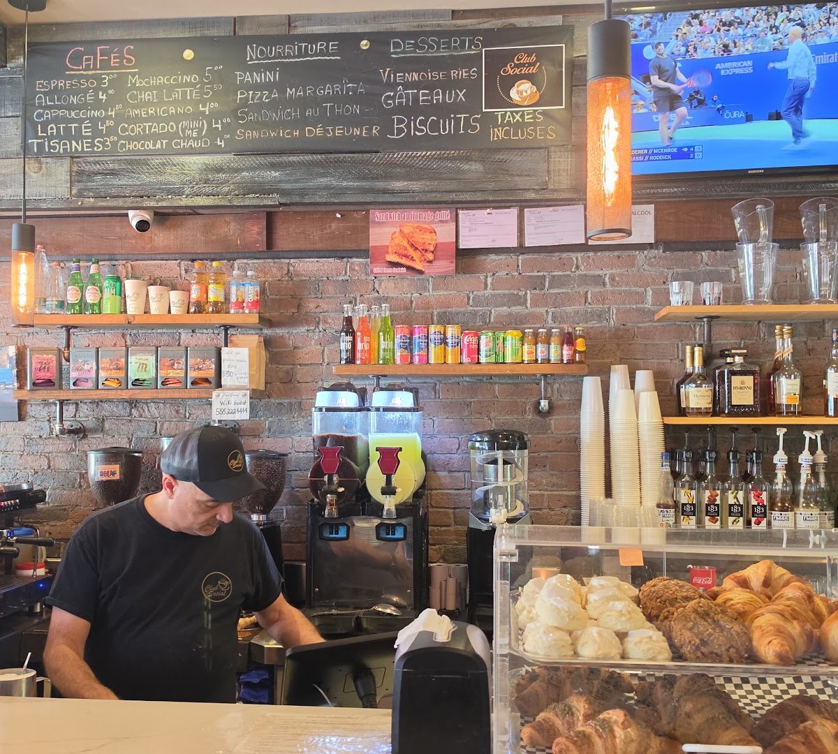 Interior of Café Club Social, specialty coffee shop in Montreal