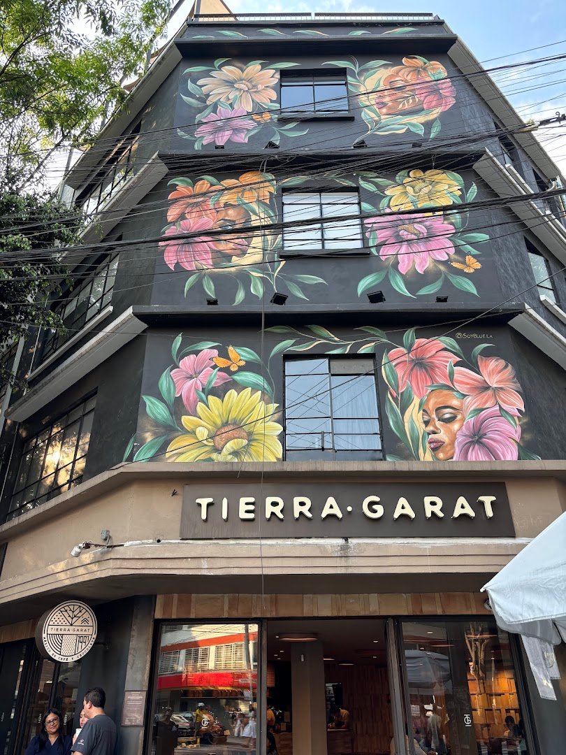 Storefront of Tierra Garat Mérida, specialty coffee shop in Mexico City
