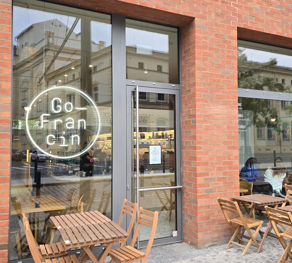 Storefront of GoFrancin, specialty coffee shop in Prague