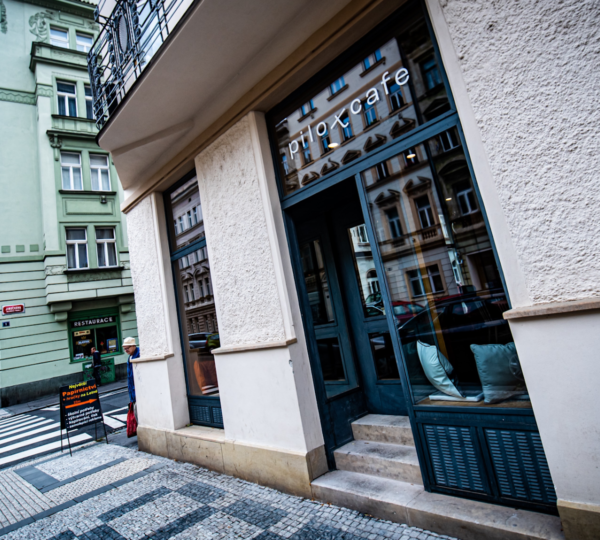 Storefront of Pilot Cafe Letná, specialty coffee shop in Prague