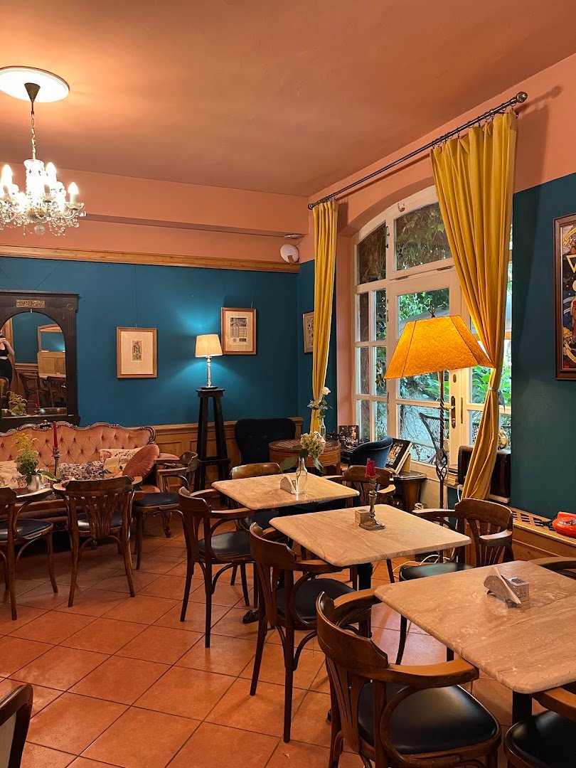 Interior of Cukrárna Alchymista, specialty coffee shop in Prague
