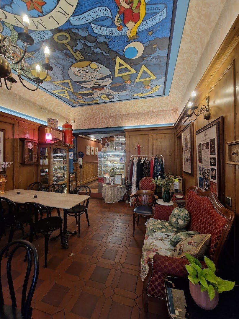 Interior of Cukrárna Alchymista, specialty coffee shop in Prague