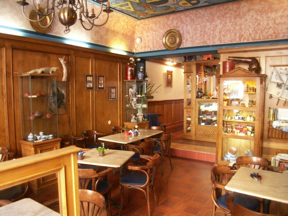Interior of Cukrárna Alchymista, specialty coffee shop in Prague