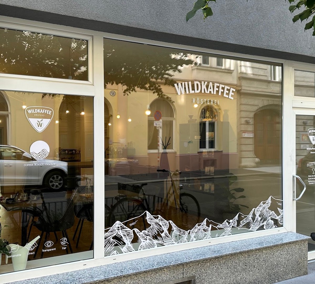 Storefront of Wildkaffee Austria Showroom, specialty coffee shop in Vienna