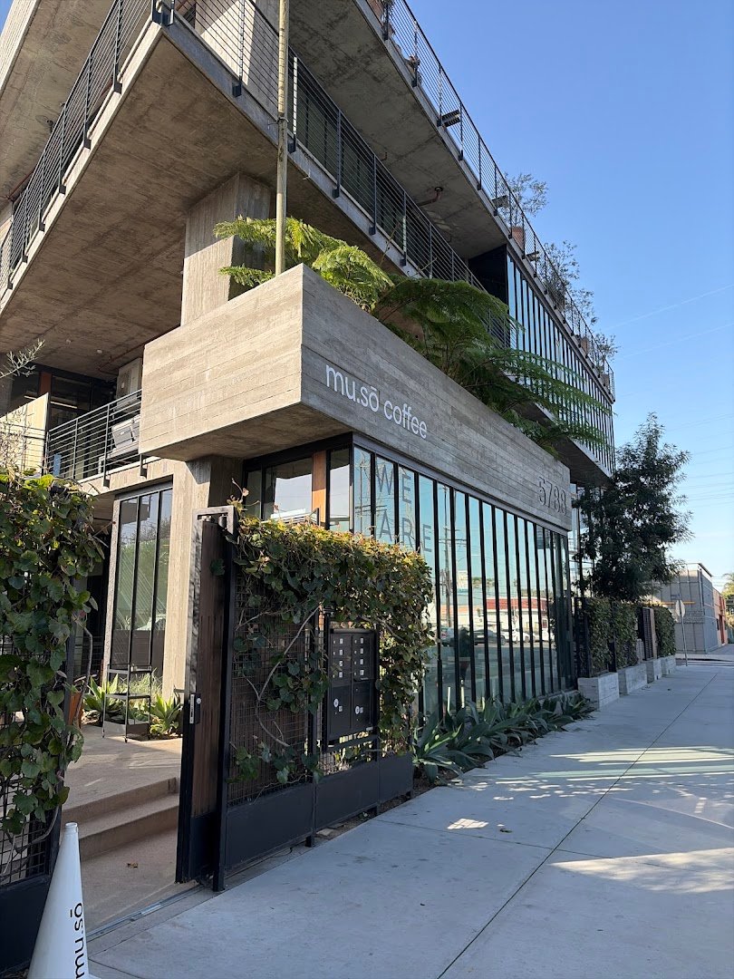 Storefront of mu.sō coffee, specialty coffee shop in Los Angeles