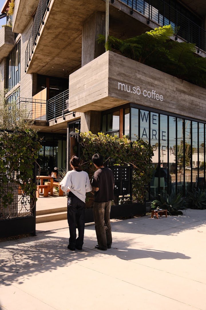 Storefront of mu.sō coffee, specialty coffee shop in Los Angeles