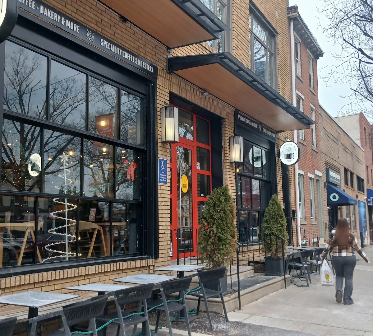 Storefront of Madis Coffee Roasters, specialty coffee shop in Philadelphia