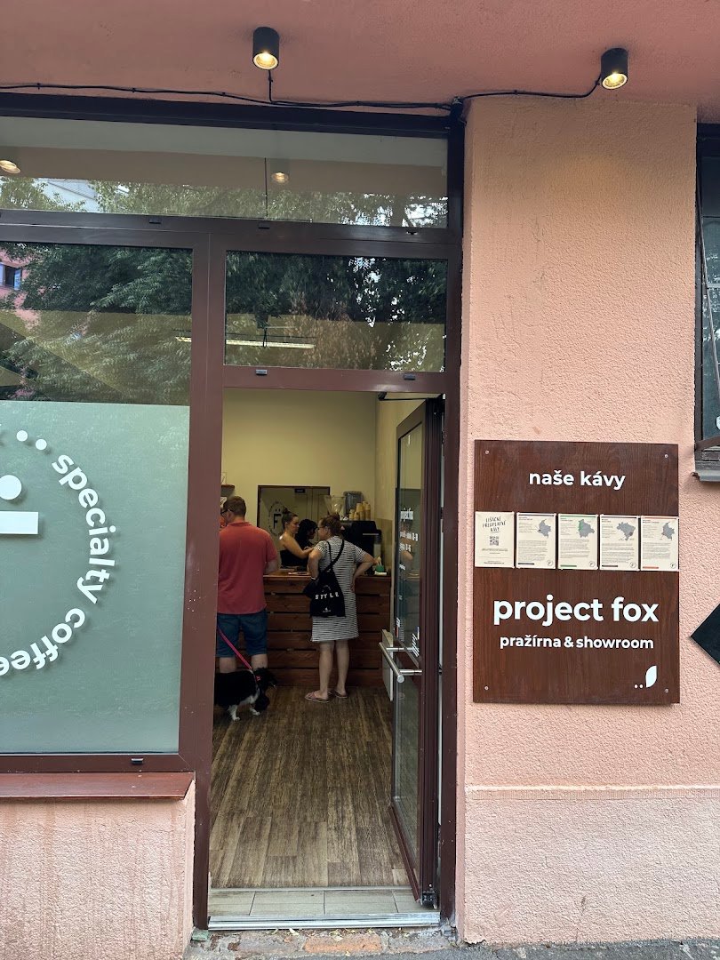 Storefront of Project FOX, specialty coffee shop in Prague