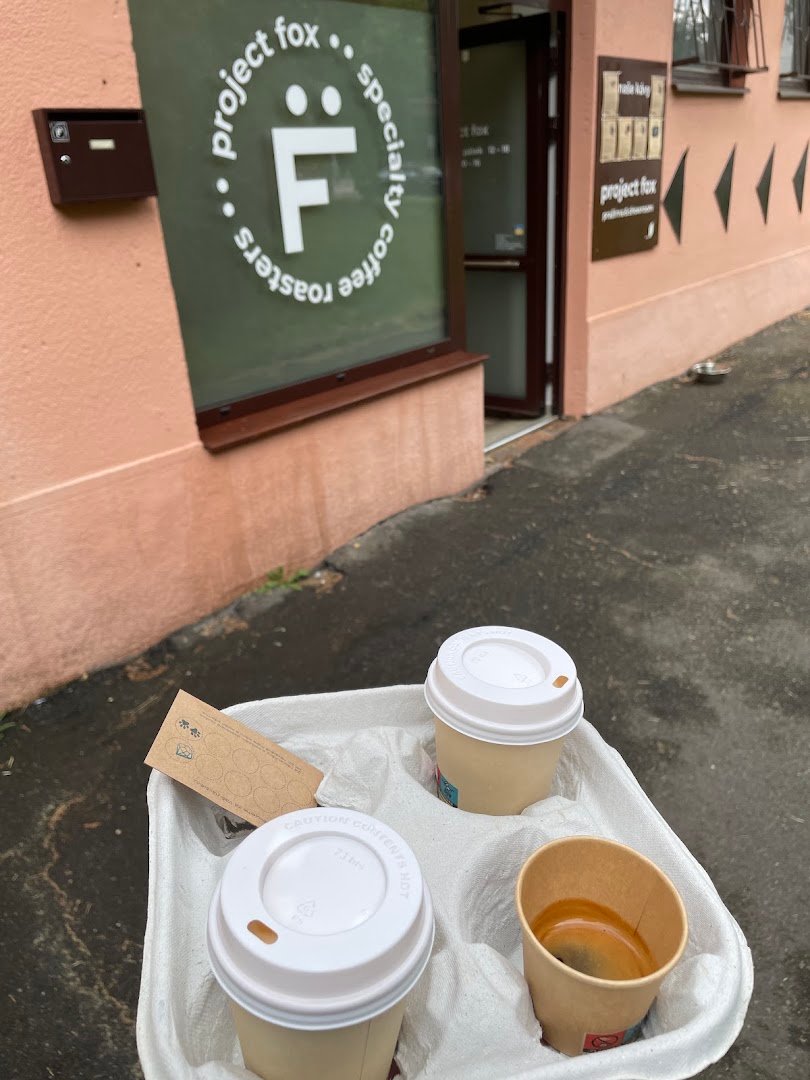 Storefront of Project FOX, specialty coffee shop in Prague