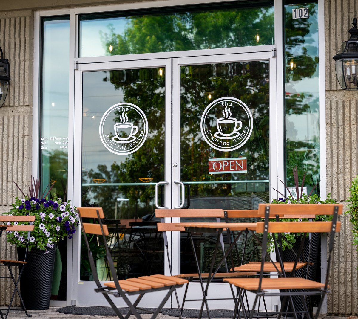 Storefront of Roasting Route Coffee House, specialty coffee shop in Charlotte
