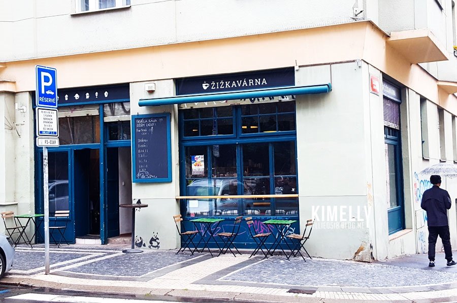 Storefront of Žižkavárna Cafe., specialty coffee shop in Prague