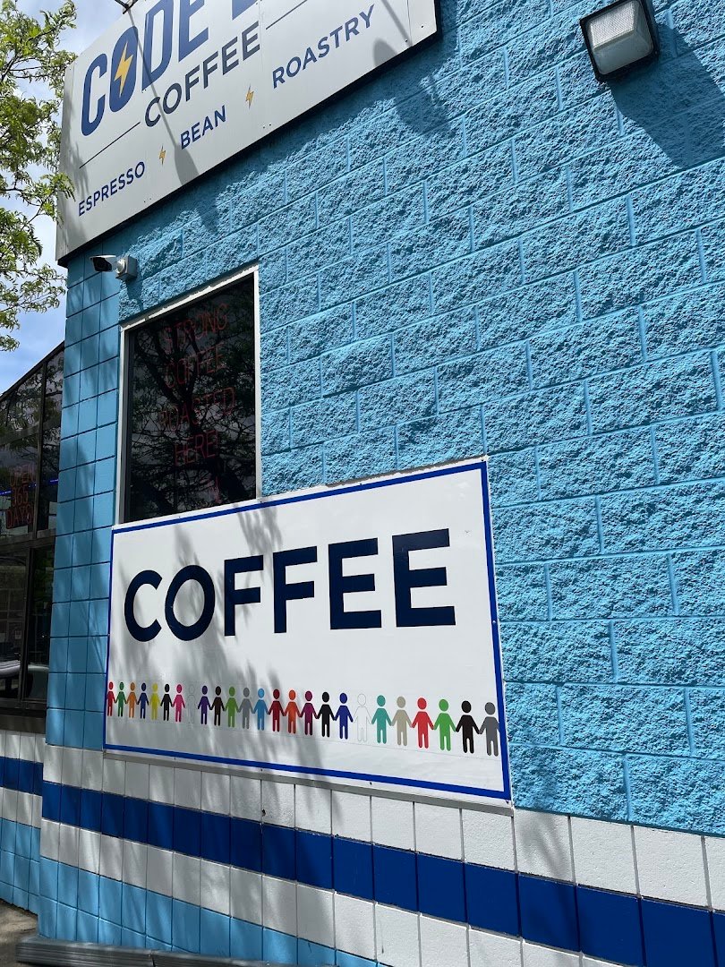 Storefront of Code Blu Coffee, specialty coffee shop in Minneapolis