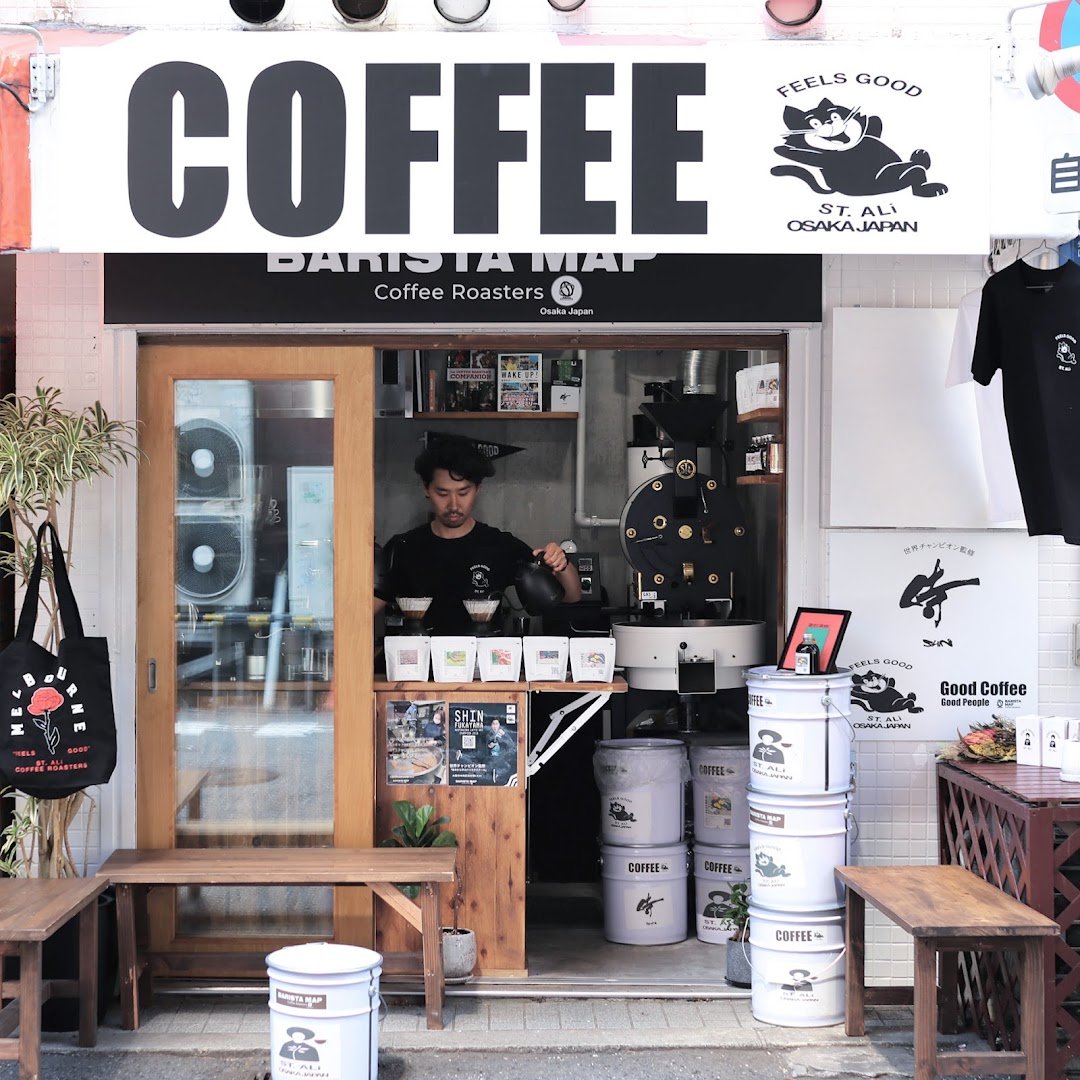 Storefront of Barista Map Coffee Roasters, specialty coffee shop in Osaka