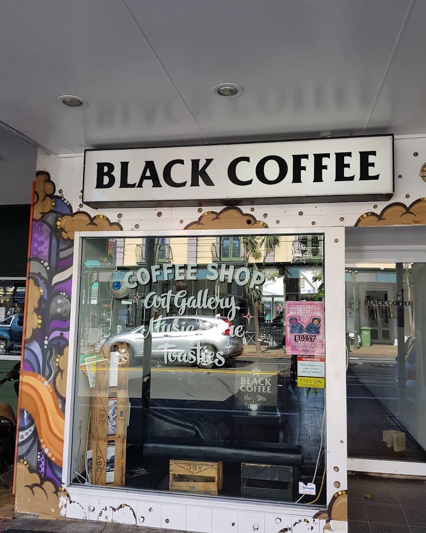 Storefront of Black Coffee, specialty coffee shop in Wellington