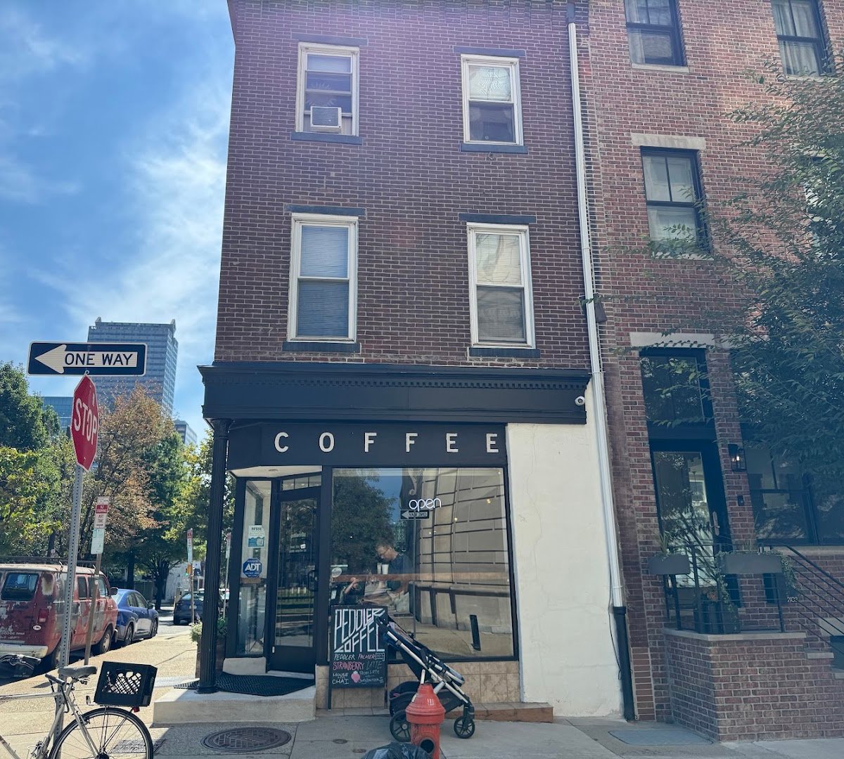 Storefront of Peddler Coffee, specialty coffee shop in Philadelphia