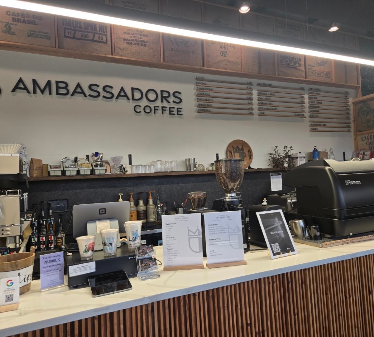 Interior of Ambassadors Coffee, specialty coffee shop in San Antonio