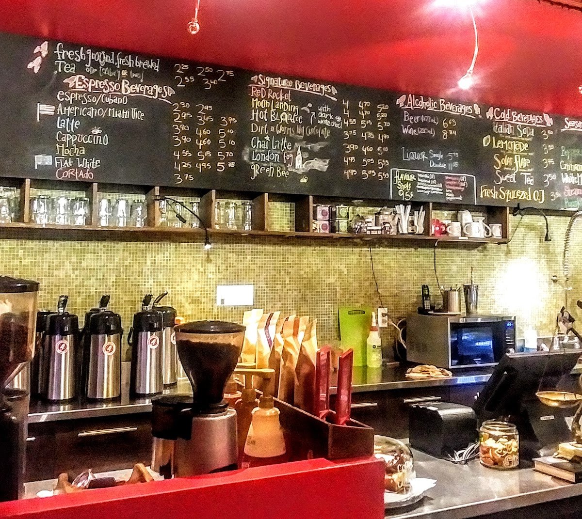 Interior of Red Rocket Coffee, specialty coffee shop in Toronto