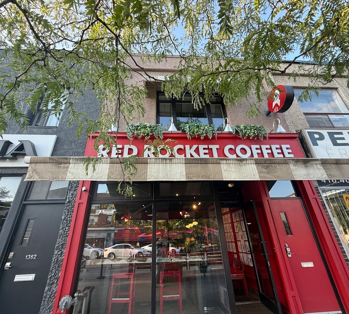 Storefront of Red Rocket Coffee, specialty coffee shop in Toronto