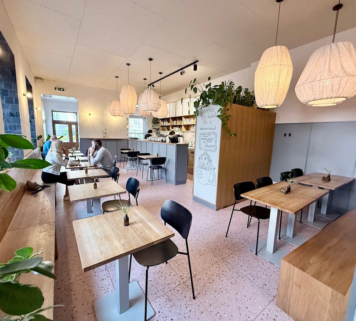 Interior of Dobrotéka Žižkov, specialty coffee shop in Prague