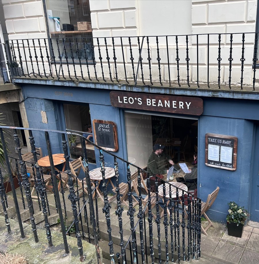 Storefront of Leo's Beanery, specialty coffee shop in Edinburgh