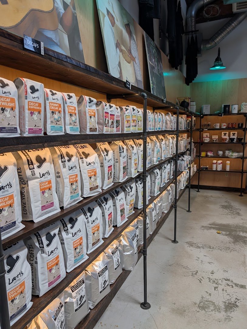 Interior of Larry's Coffee, specialty coffee shop in Raleigh-Durham