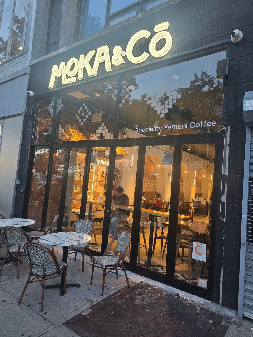 Storefront of Moka & Co, specialty coffee shop in New York