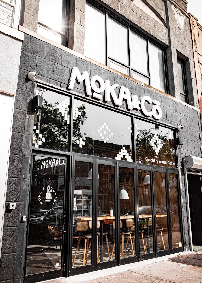 Storefront of Moka & Co, specialty coffee shop in New York