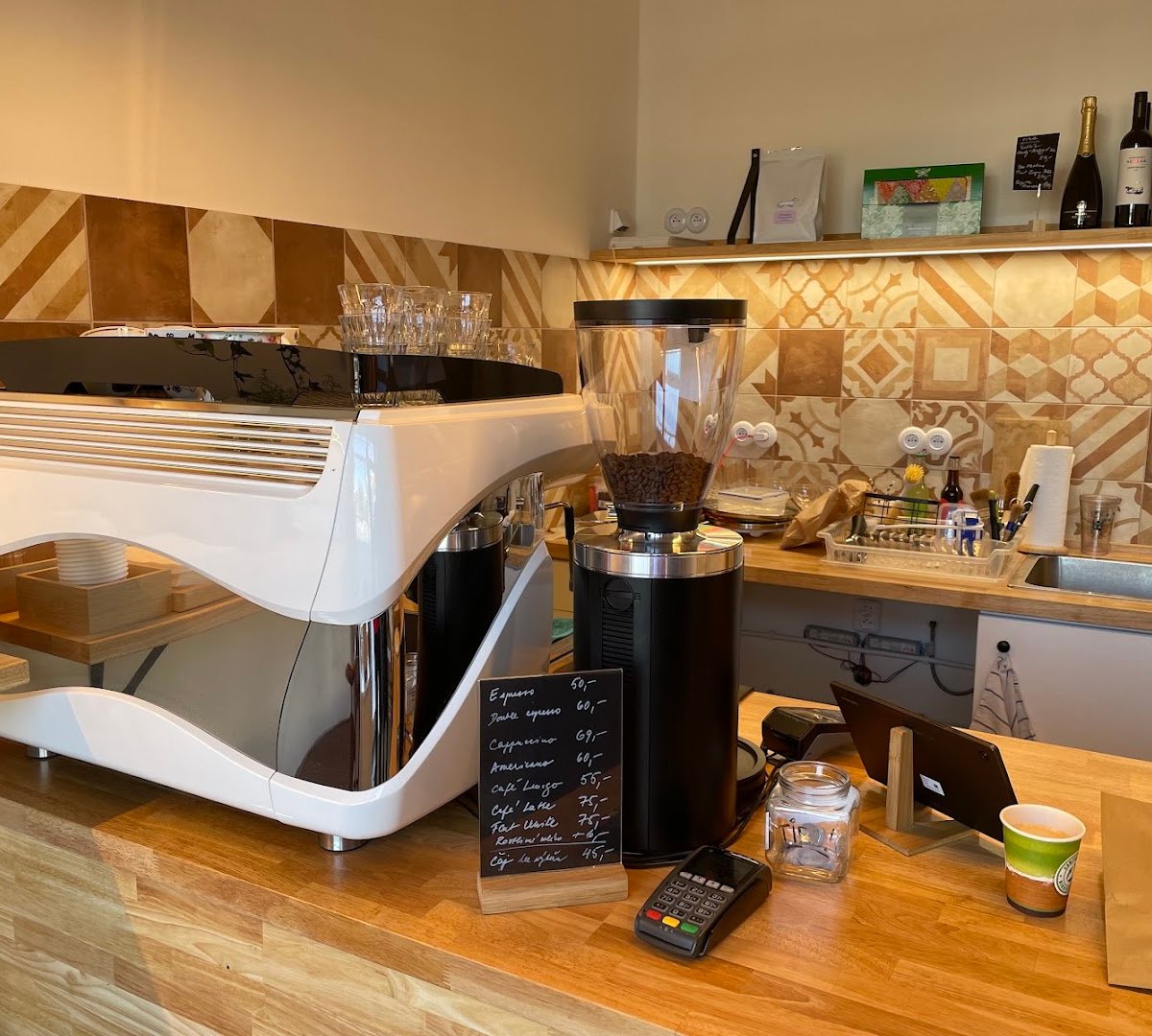 Interior of Kafe U Ševce, specialty coffee shop in Prague