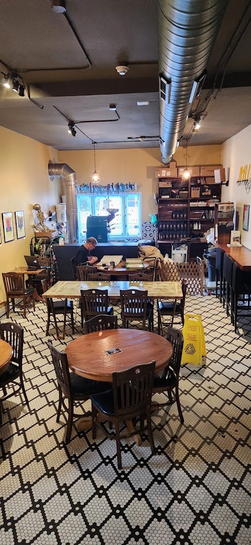 Interior of Undergrounds Coffee House and Roastery, specialty coffee shop in Buffalo