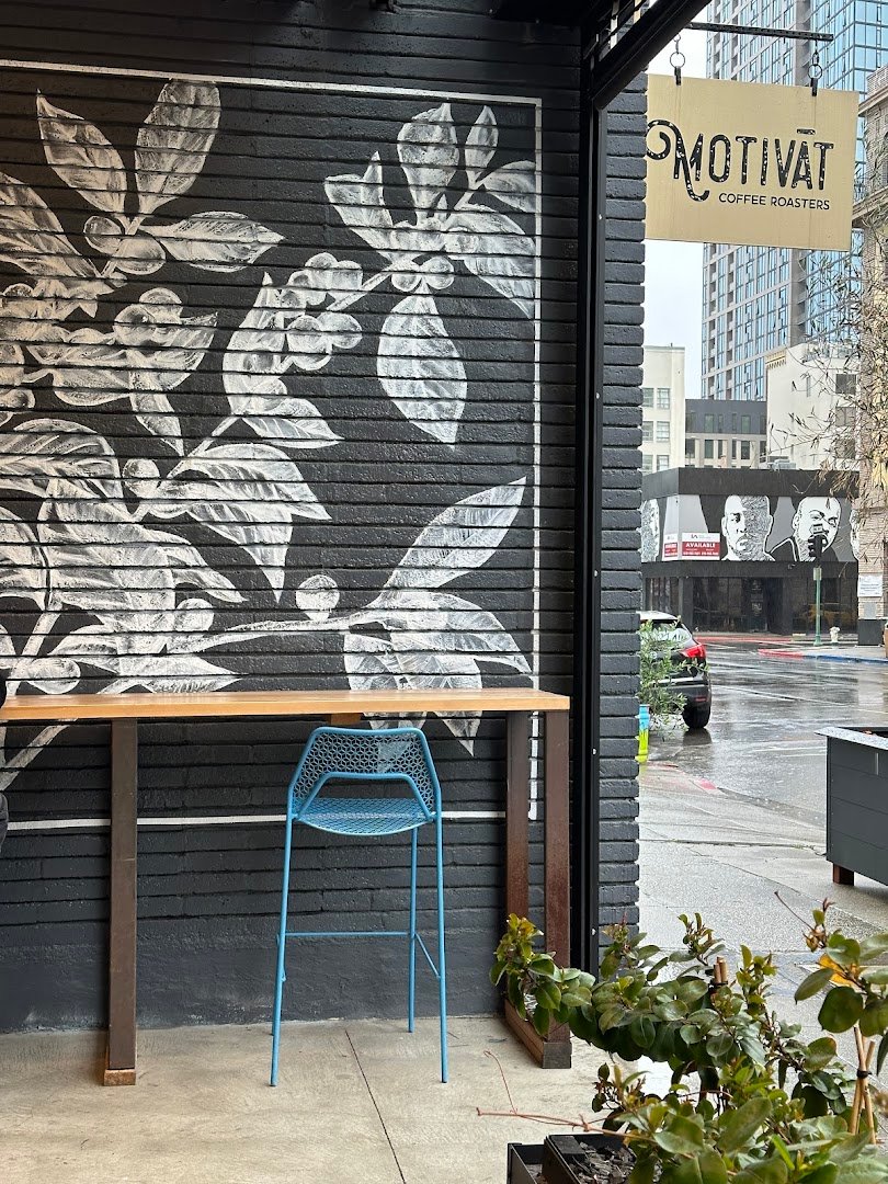 Storefront of Motivāt Coffee Roasters, specialty coffee shop in Oakland