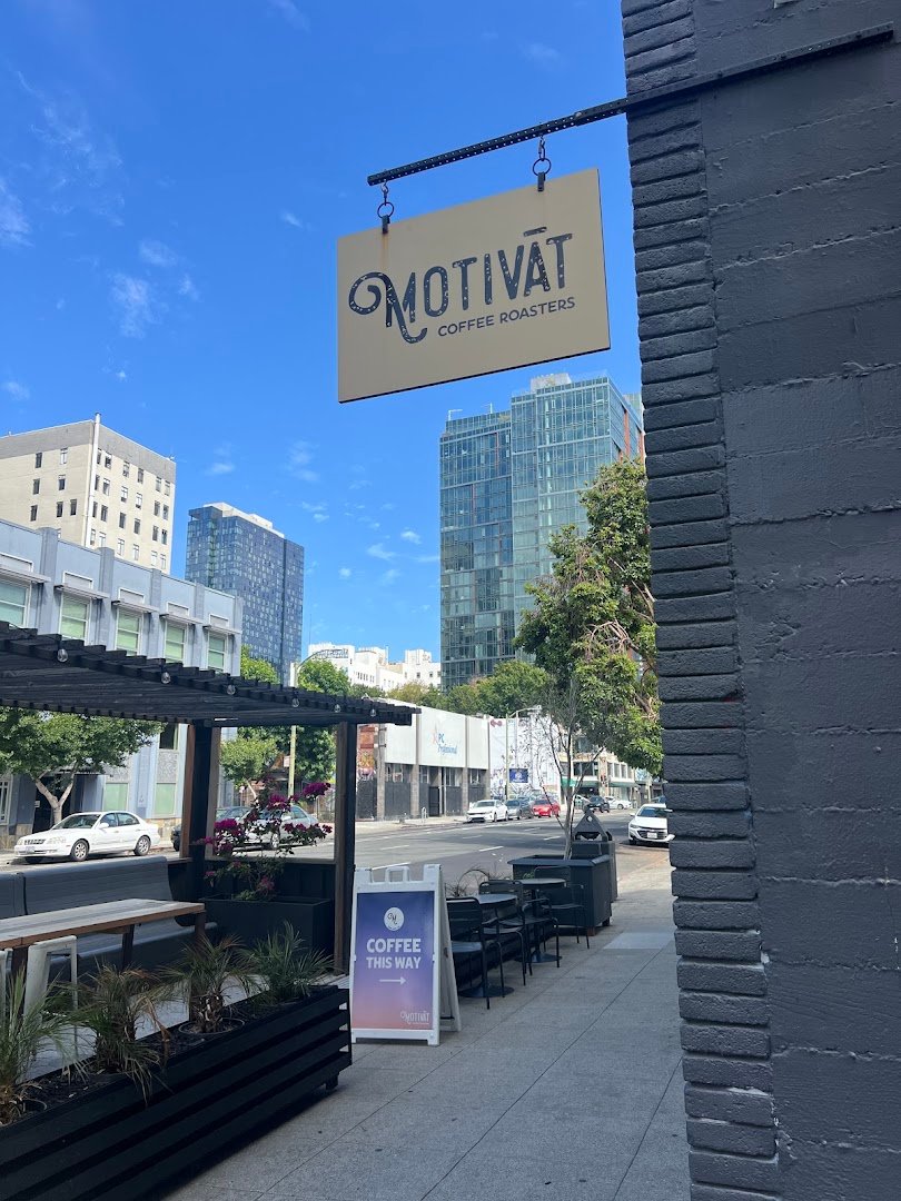 Storefront of Motivāt Coffee Roasters, specialty coffee shop in Oakland