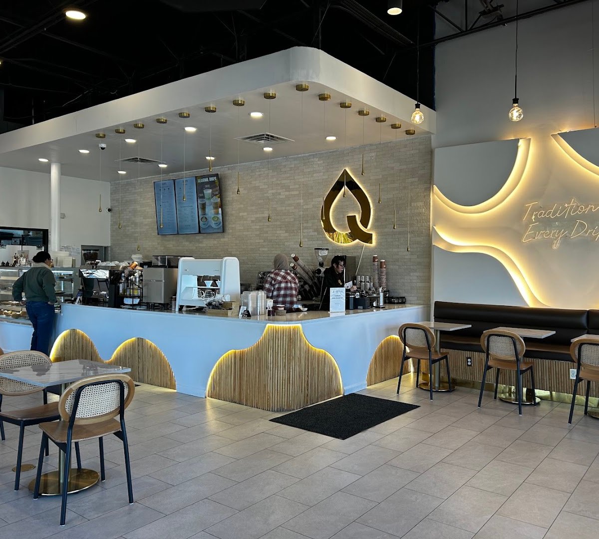 Interior of Qatra Specialty Coffee, specialty coffee shop in San Antonio