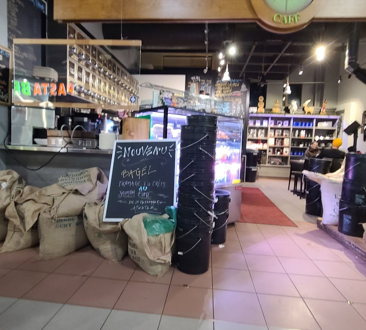 Interior of Brulerie Aux Quatre Vents, specialty coffee shop in Montreal