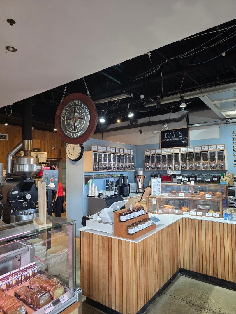 Interior of Brulerie Aux Quatre Vents, specialty coffee shop in Montreal