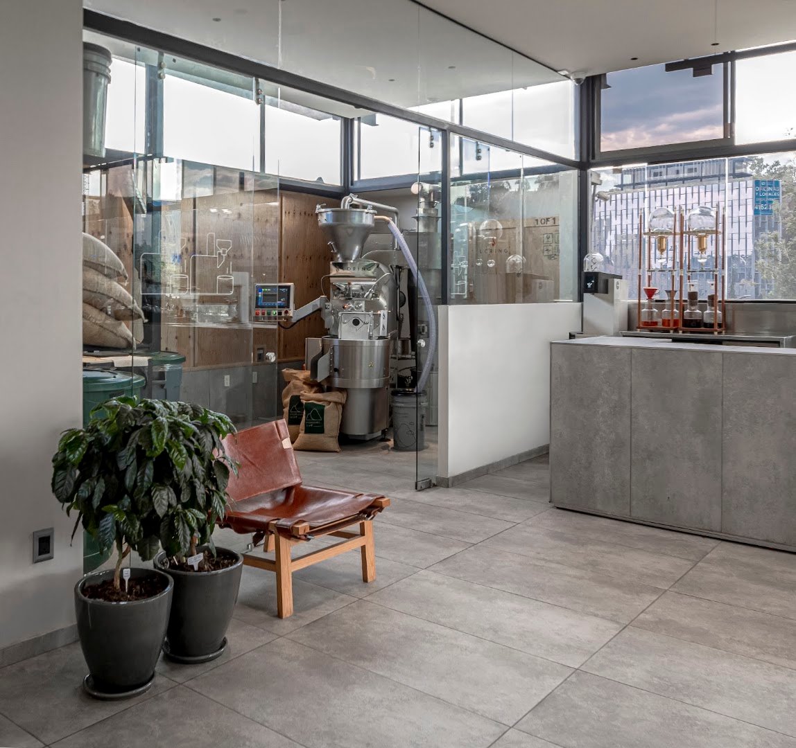 Interior of Exploradores Club de Cafe, specialty coffee shop in Mexico City
