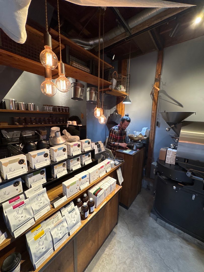 Interior of Mel Coffee Roasters, specialty coffee shop in Osaka