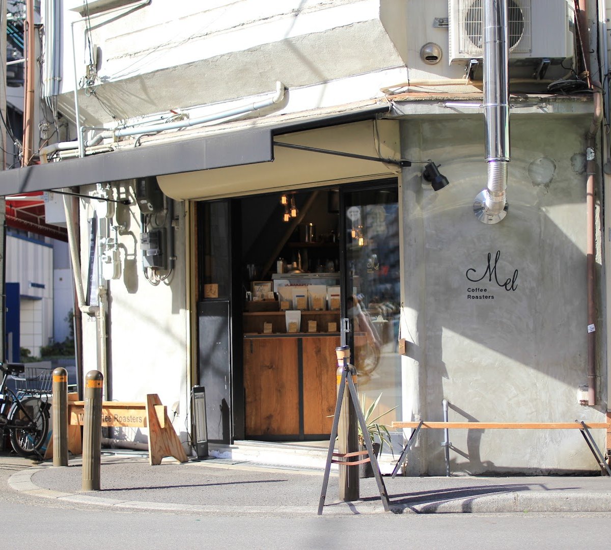 Storefront of Mel Coffee Roasters, specialty coffee shop in Osaka