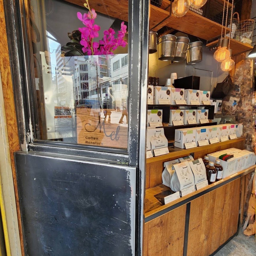 Interior of Mel Coffee Roasters, specialty coffee shop in Osaka